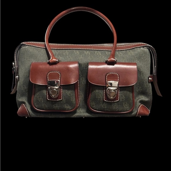 Rooney & Bourke Vintage Shoulder Bag Green Canvas with Brown Leather Trim/Accent - Picture 1 of 17